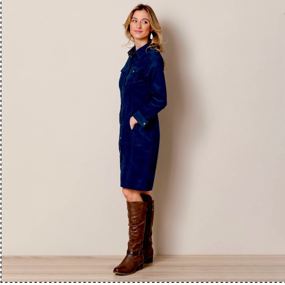 Elegant Women's Dark Blue Denim Coat-Dress